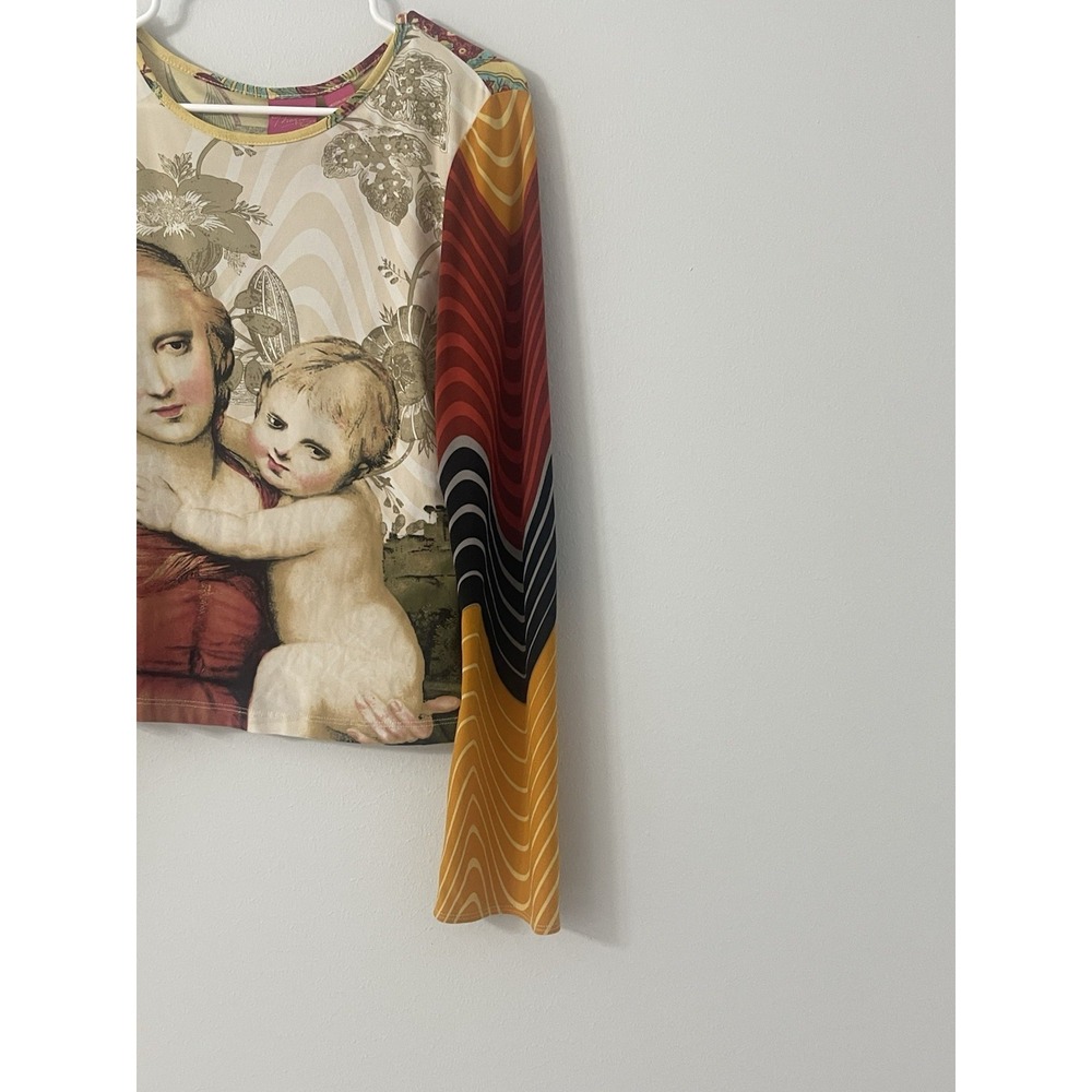 Thalia Sodi Size M Y2K  Top Stretch Bell Sleeve Art To Wear Floral Psychedelic - Picture 3 of 8